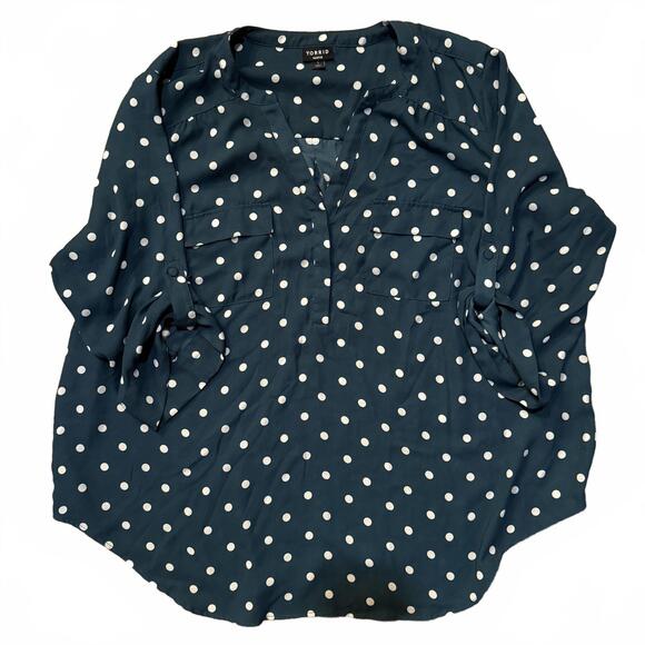 Torrid Harper Polka Dot Blouse - Teal, Size 1 - Picture 1 of 7